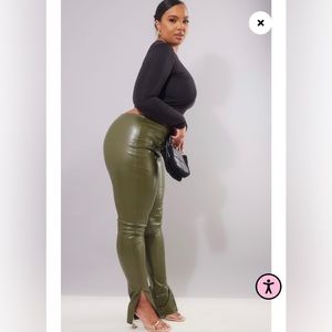 Olive green leather leggings